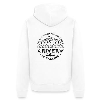 River is Calling s - Unisex Premium Bio Zip Hoodie - Weiß - Hinten - Thijin (182cm)