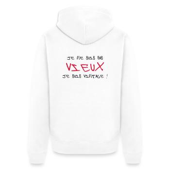 Je ne suis pas vieux, je suis Vintage ! - Unisex Premium Bio Zip Hoodie - Weiß - Hinten - Thijin (182cm)