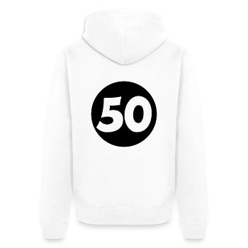 50 - Unisex Premium Bio Zip Hoodie - Weiß - Hinten - Thijin (182cm)