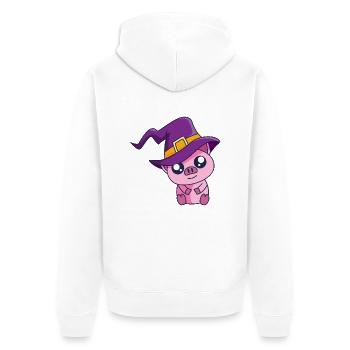 Zauber Schweinchen Hexenhut Halloween - Unisex Premium Bio Zip Hoodie - Weiß - Hinten - Thijin (182cm)