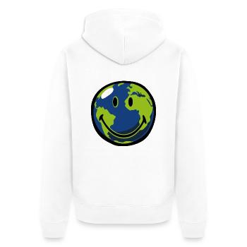Smiley Earth - Unisex Premium Organic Zip Hoodie - white - Back - Thijin (182cm)