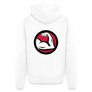 Round Bizeps Muscle Logo - Unisex Premium Bio Zip Hoodie - Weiß - Hinten - Thijin (182cm)