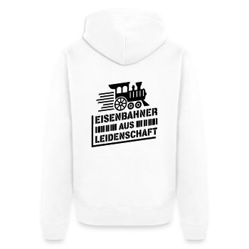 Eisenbahner Leidenschaft (Schriftzug) - Unisex Premium Bio Zip Hoodie - Weiß - Hinten - Thijin (182cm)