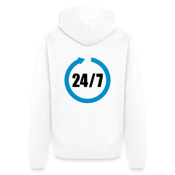 24 Stunden 7 Tage - Unisex Premium Bio Zip Hoodie - Weiß - Hinten - Thijin (182cm)