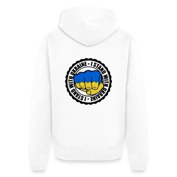 I Stand Ukraine - Unisex Premium Bio Zip Hoodie - Weiß - Hinten - Thijin (182cm)