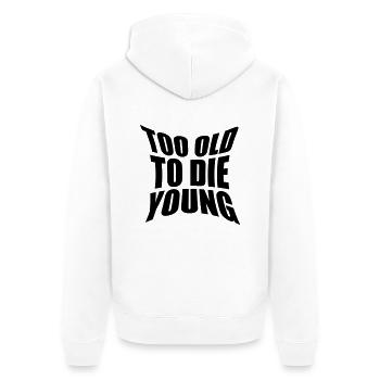 Too old Logo - Unisex Premium Bio Zip Hoodie - Weiß - Hinten - Thijin (182cm)