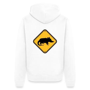 Opossum Gefahr Schild - Unisex Premium Bio Zip Hoodie - Weiß - Hinten - Thijin (182cm)