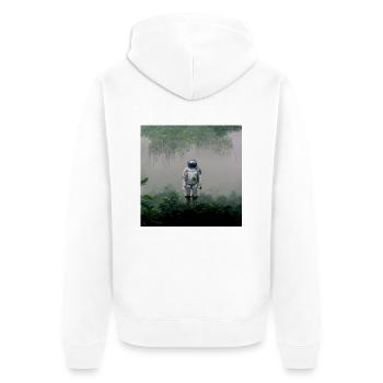 Lonely Voyager 028 - Unisex Premium Bio Zip Hoodie - Weiß - Hinten - Thijin (182cm)