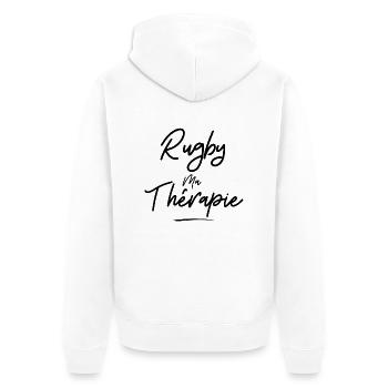 Rugby my therapy- gift idea - sport humor - Unisex Premium Organic Zip Hoodie - white - Back - Thijin (182cm)