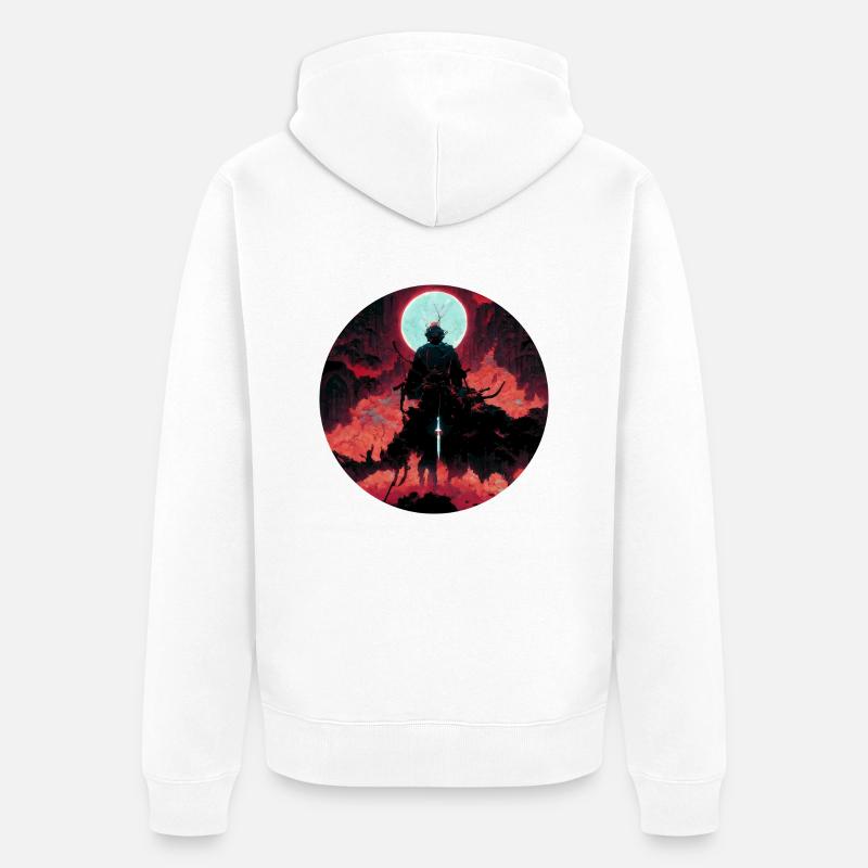 Devil Warrior with White Sword - Unisex Premium Organic Zip Hoodie - white