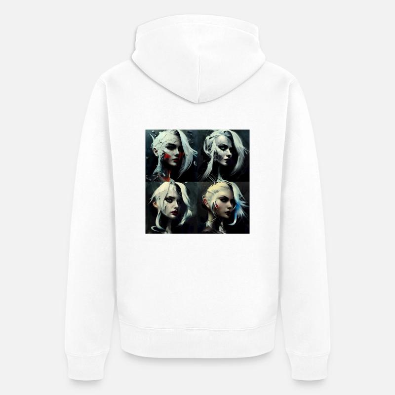 Futuriste Fille cheveux blancs Collage - Veste à capuche bio Premium Unisexe - blanc