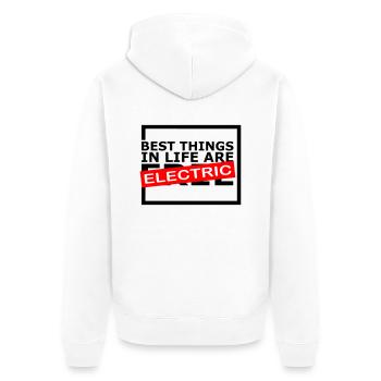 Les meilleures choses dans la vie sont électriques 😎 - Veste à capuche bio Premium Unisexe - blanc - Dos - Thijin (182cm)