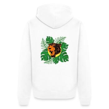 Tiger Jungle Roar Monstera Leaves Gift - Unisex Premium Organic Zip Hoodie - white - Back - Thijin (182cm)