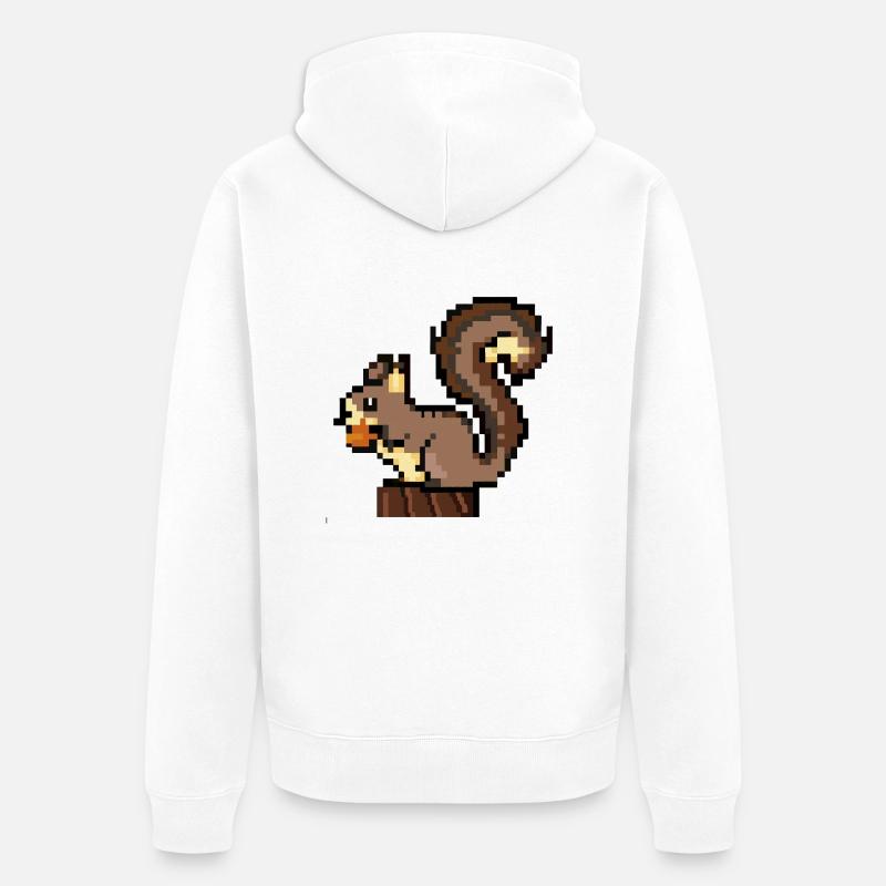 Wiewiórka Pixel Art Gift Idea - Ekologiczna rozpinana bluza z kapturem Premium unisex - biały