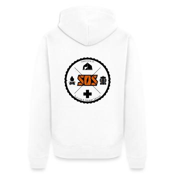 SOS Logo orange kein Hintergrund - Unisex Premium Bio Zip Hoodie - Weiß - Hinten - Thijin (182cm)