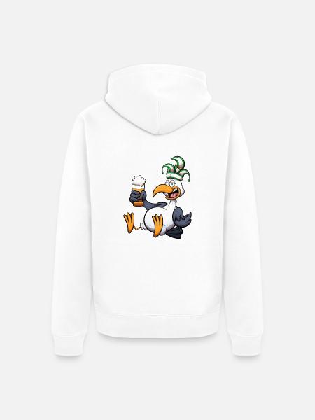 Holländische Karnevalsmöwe mit Bier - Unisex Premium Bio Zip Hoodie - Weiß