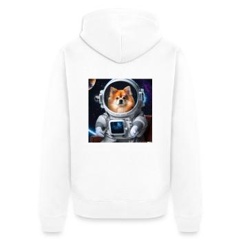 Pomeranian im Raumanzug - Hund im Weltall - Unisex Premium Bio Zip Hoodie - Weiß - Hinten - Thijin (182cm)