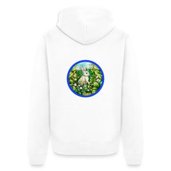 Hase mit Blümchen - Unisex Premium Bio Zip Hoodie - Weiß - Hinten - Thijin (182cm)