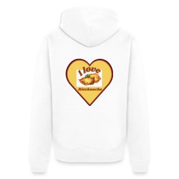 I love Rievkooche neu Beige Braun - Unisex Premium Bio Zip Hoodie - Weiß - Hinten - Thijin (182cm)