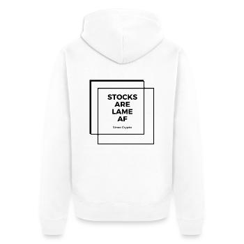Stocks are lame AF since crypto - Unisex Premium Organic Zip Hoodie - white - Back - Thijin (182cm)