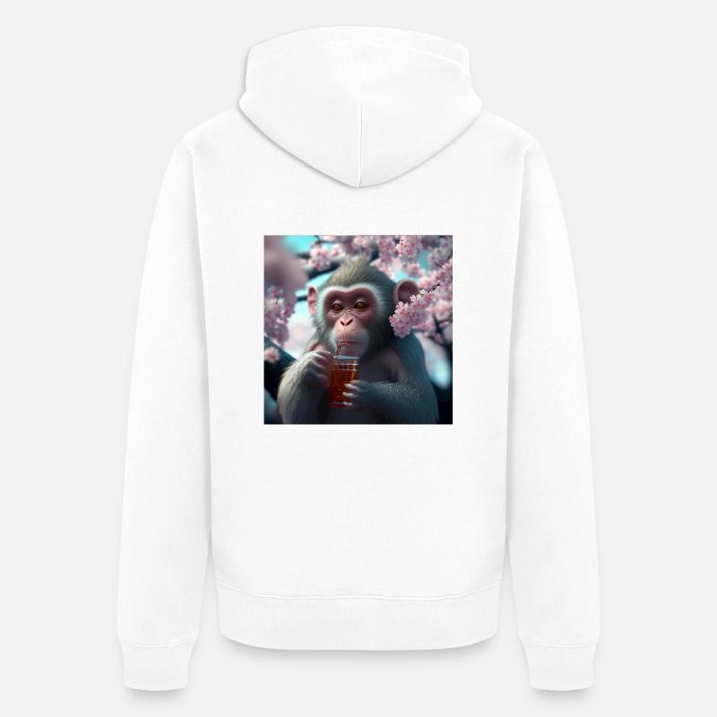 Äffchen mit Getränk Geschenk - Unisex Premium Bio Zip Hoodie - Weiß