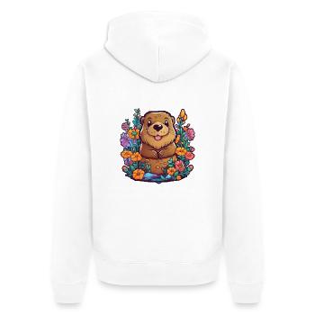 Bieber dans un paysage de dessin animé pop avec des fleurs - Veste à capuche bio Premium Unisexe - blanc - Dos - Thijin (182cm)
