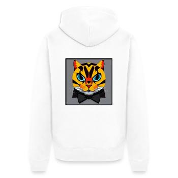 Cartoon - Ocelot mit Fliege auf grauem Grund - Unisex Premium Bio Zip Hoodie - Weiß - Hinten - Thijin (182cm)