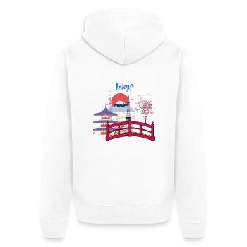 Tokio niedlich - Unisex Premium Bio Zip Hoodie - Weiß - Hinten - Thijin (182cm)