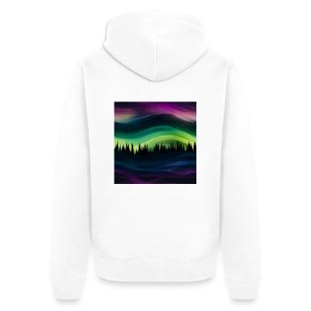 Luminous Skies: Polarlichter-Kollektion - Unisex Premium Bio Zip Hoodie - Weiß - Hinten - Thijin (182cm)