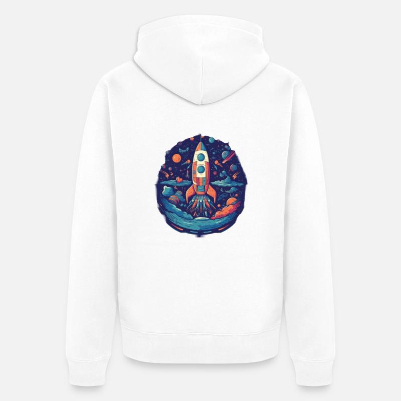 Whimsy Rocket: Aventure galactique! - Veste à capuche bio Premium Unisexe - blanc