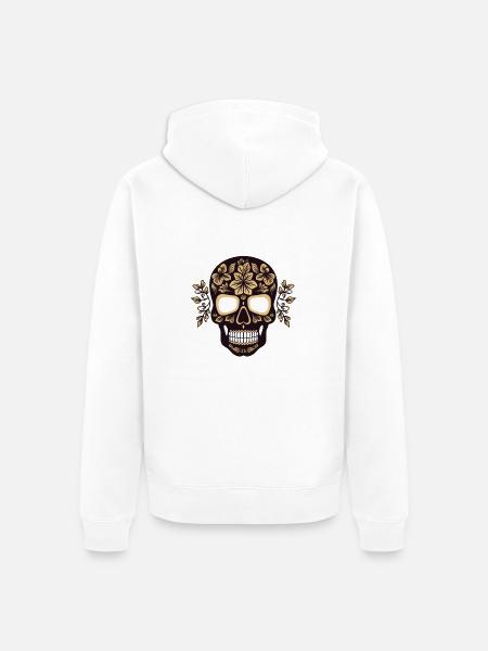 schwarzer Totenkopf mit Blumenmuster - Unisex Premium Bio Zip Hoodie - Weiß