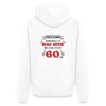 So sieht ein gutaussehender 60-Jähriger aus - Unisex Premium Bio Zip Hoodie - Weiß - Hinten - Thijin (182cm)
