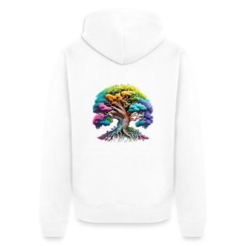 Lebensbaum Meditation Keltischer Baum des Lebens - Unisex Premium Bio Zip Hoodie - Weiß - Hinten - Thijin (182cm)