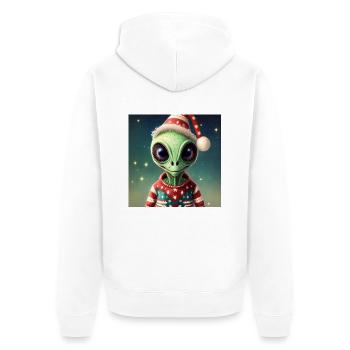 alien wearing a ugly Christmas sweater - Unisex Premium Organic Zip Hoodie - white - Back - Thijin (182cm)