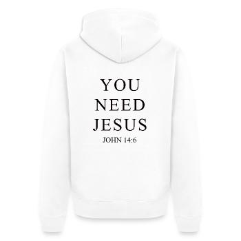 VOUS avez besoin de Jésus - Veste à capuche bio Premium Unisexe - blanc - Dos - Thijin (182cm)