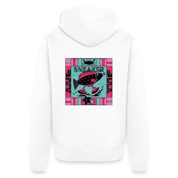 Sneaker - Unisex Premium Bio Zip Hoodie - Weiß - Hinten - Thijin (182cm)