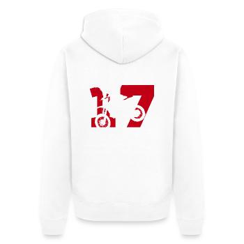 Moto 17 Biker - Unisex Premium Bio Zip Hoodie - Weiß - Hinten - Thijin (182cm)