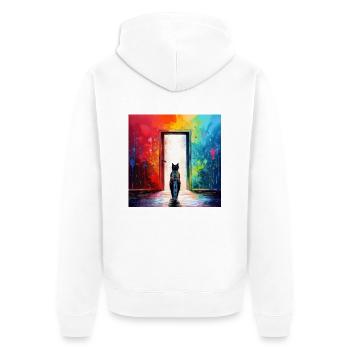 A cat in front of a glass door - Unisex Premium Organic Zip Hoodie - white - Back - Thijin (182cm)