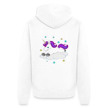 Süßes Einhorn auf Wolke - Unisex Premium Bio Zip Hoodie - Weiß - Hinten - Thijin (182cm)