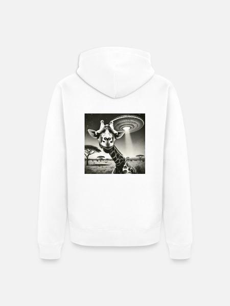 Lusitge Giraffe UFO Alien Selfie - Unisex Premium Organic Zip Hoodie - white