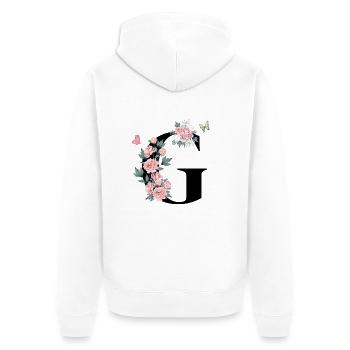 Lettre g fleurs rose - Veste à capuche bio Premium Unisexe - blanc - Dos - Thijin (182cm)