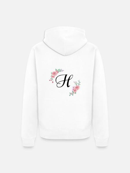 Rosa Blumenbuchstabe h - Unisex Premium Bio Zip Hoodie - Weiß