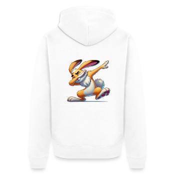 hase dabbing comic - Unisex Premium Bio Zip Hoodie - Weiß - Hinten - Thijin (182cm)