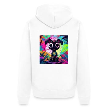neon colored cartoon style Cat dog art design cool - Unisex Premium Organic Zip Hoodie - white - Back - Thijin (182cm)