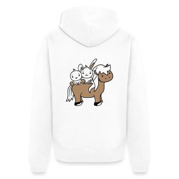 2 Hase Vogel Pferd reiten Reiter Pferdchen winken - Unisex Premium Bio Zip Hoodie - Weiß - Hinten - Thijin (182cm)