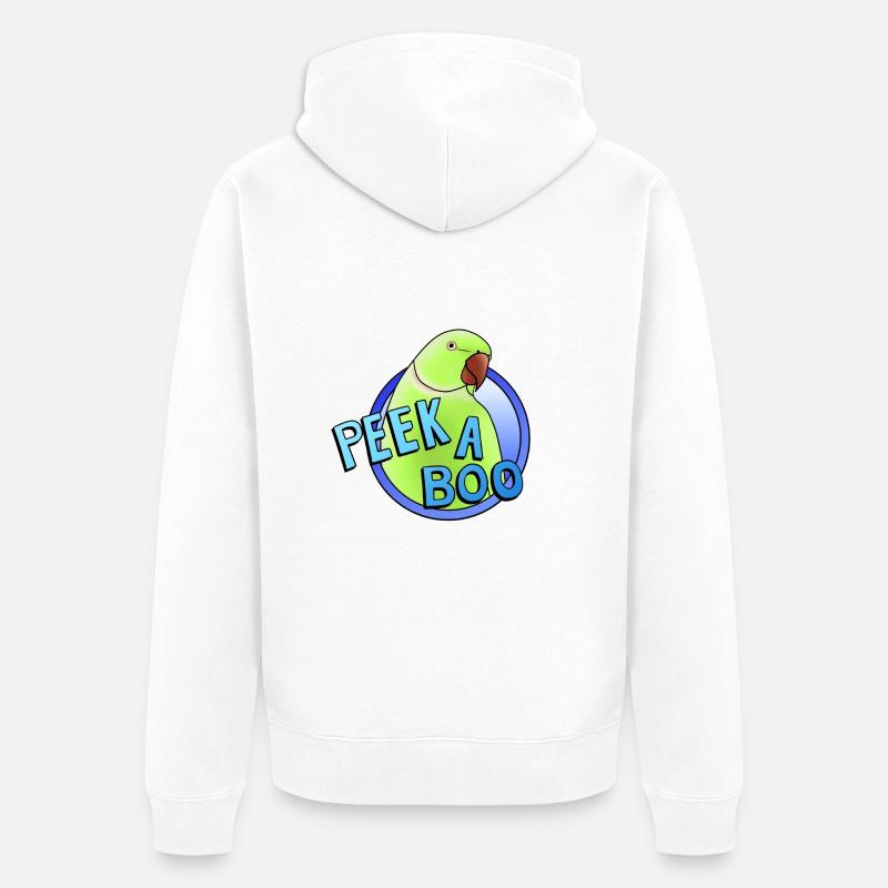 perruche à collier vert « Peek-a-boo » - Veste à capuche bio Premium Unisexe - blanc