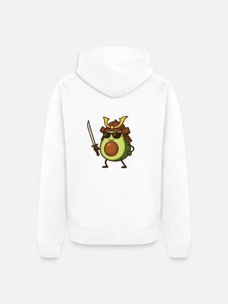 Avocado Samurai - Unisex Premium Organic Zip Hoodie - white