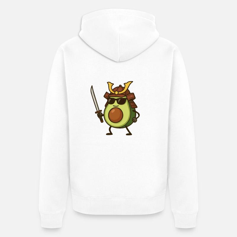 Avocado Samurai - Unisex Premium Organic Zip Hoodie - white