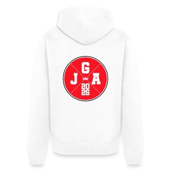 Jga 2025 Krone Junggesellen - Unisex Premium Bio Zip Hoodie - Weiß - Hinten - Thijin (182cm)