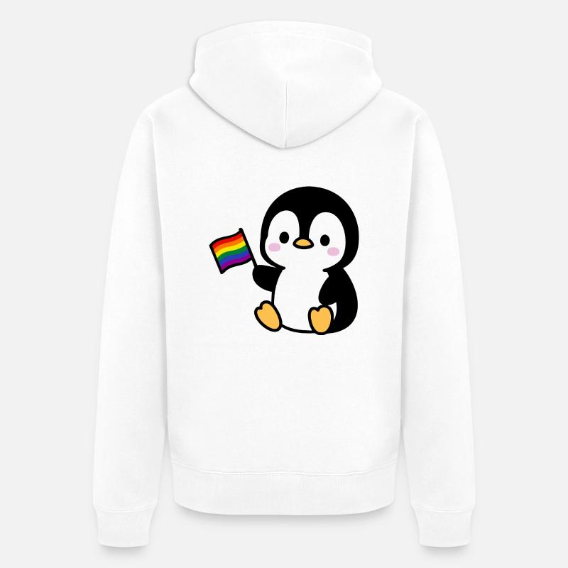 Pingouin avec drapeau arc-en-ciel - Veste à capuche bio Premium Unisexe - blanc